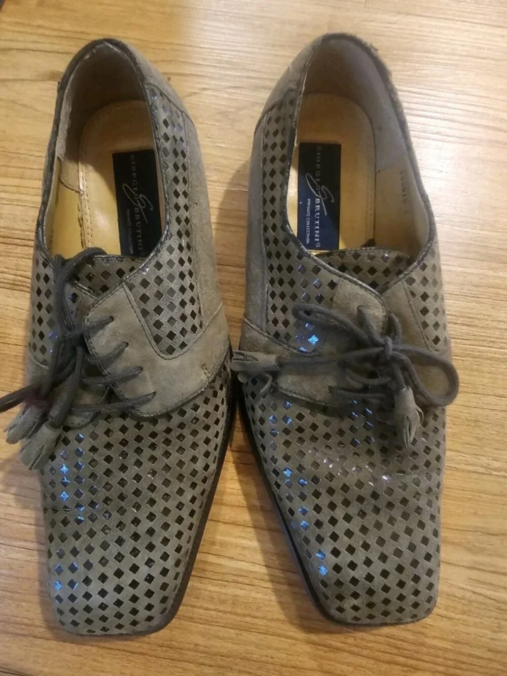 Georgio Brutini Leather Suede Dress Shoes Diamond Print Green Mens 10.5